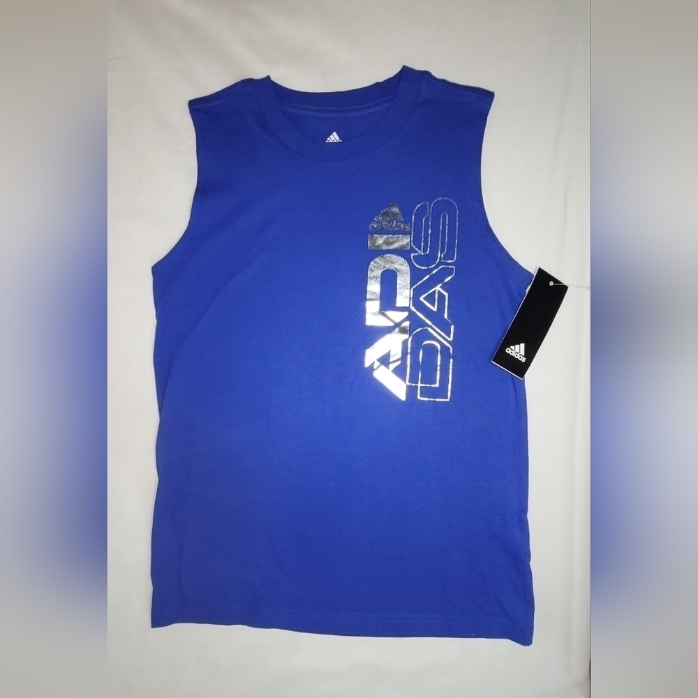 NWT Adidas Sleeveless Cobalt Blue And Silver Boys Top Size 8 - Picture 3 of 11